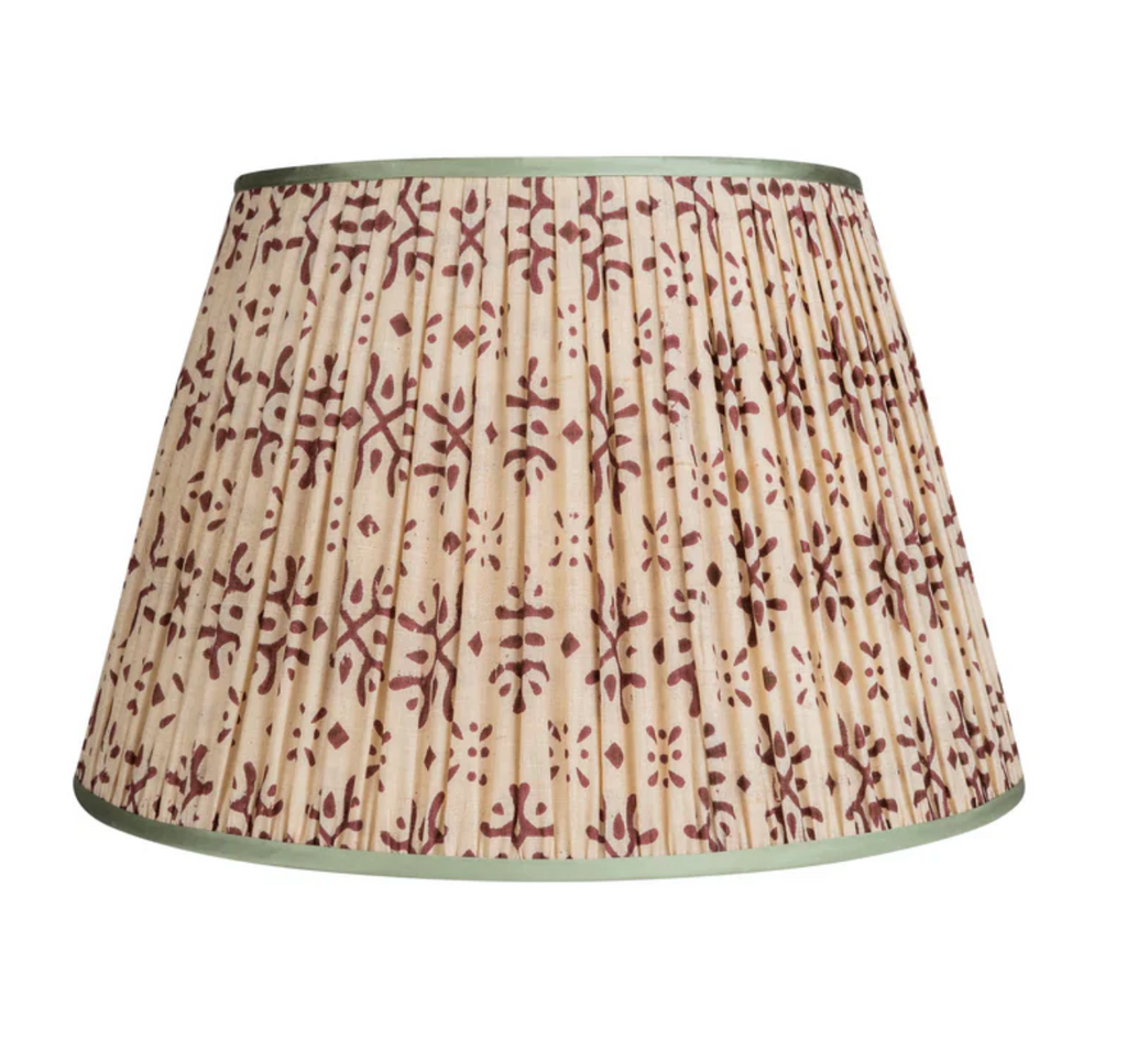 Plum on Cream Pleated Silk Lampshade with Mint Trim (16"/US)