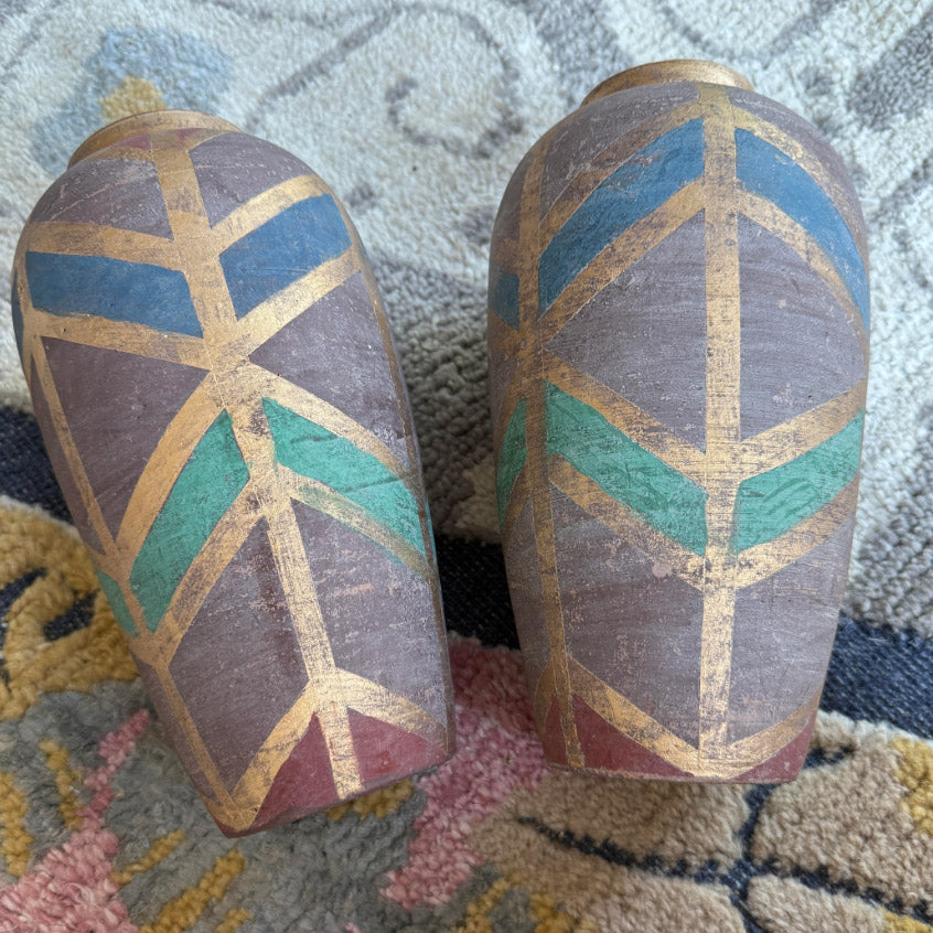 Geometric Painted Vases, Set of 2